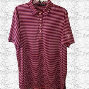 RLX Ralph Lauren Men's Orange Blue Striped Golf Performance Polo Shirt-Size XXL